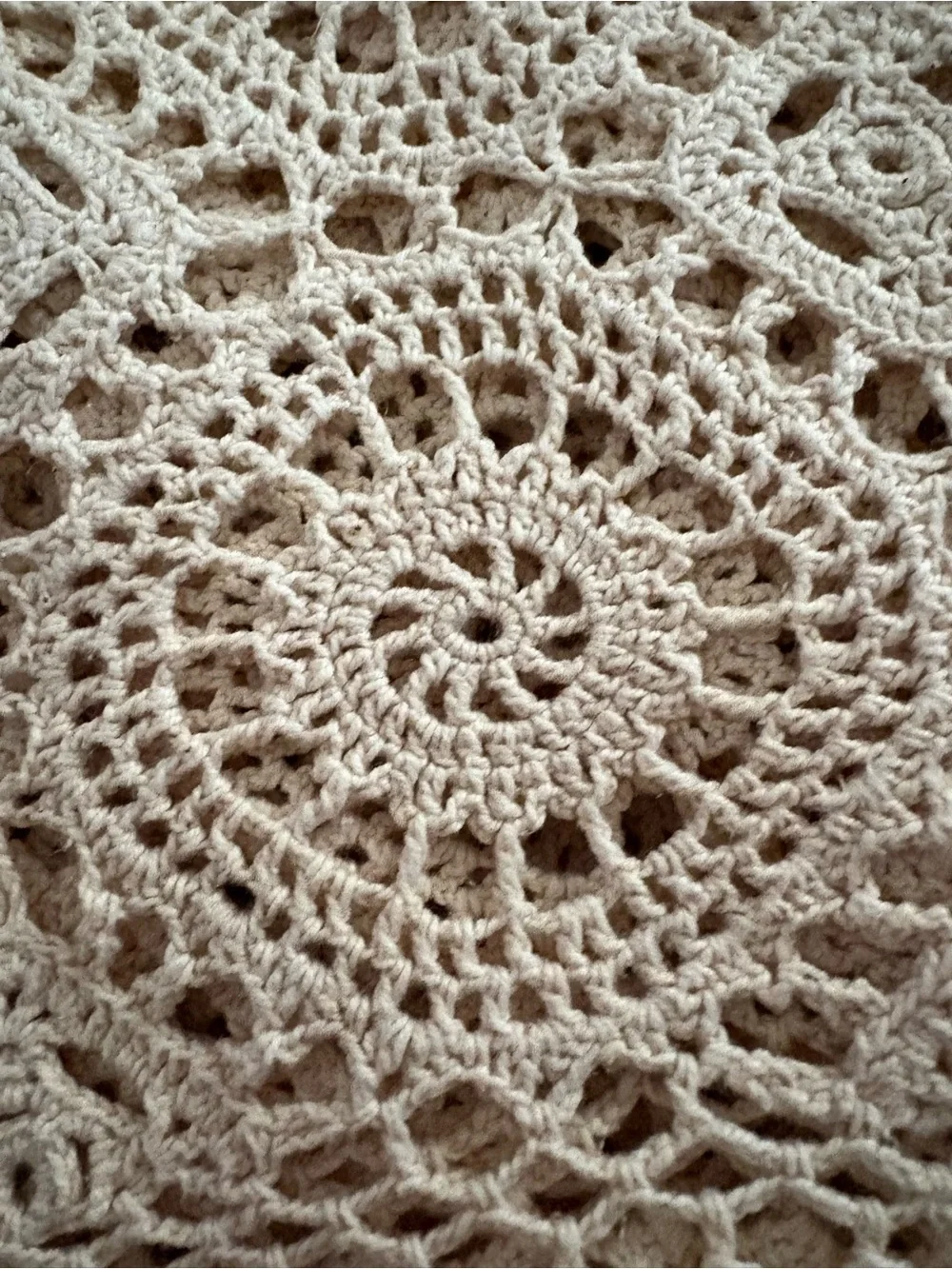 Vintage Beautiful Cream Cokored Crochet Lace Tablecloth 56”W 74”L Read